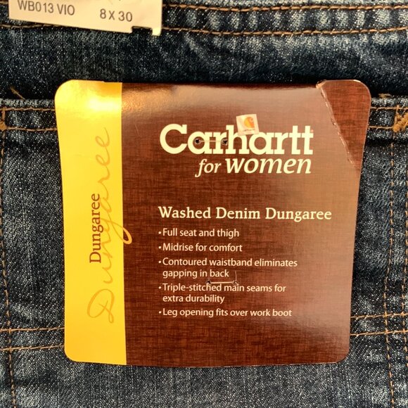 Carhartt for Women Washed Denim Dungaree Blue Jeans 8 x 30 Cargo NWT Comfort - Picture 5 of 8